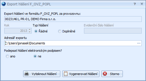 Generování poplatkového přiznání do ISPOP - F_OVZ_POPL